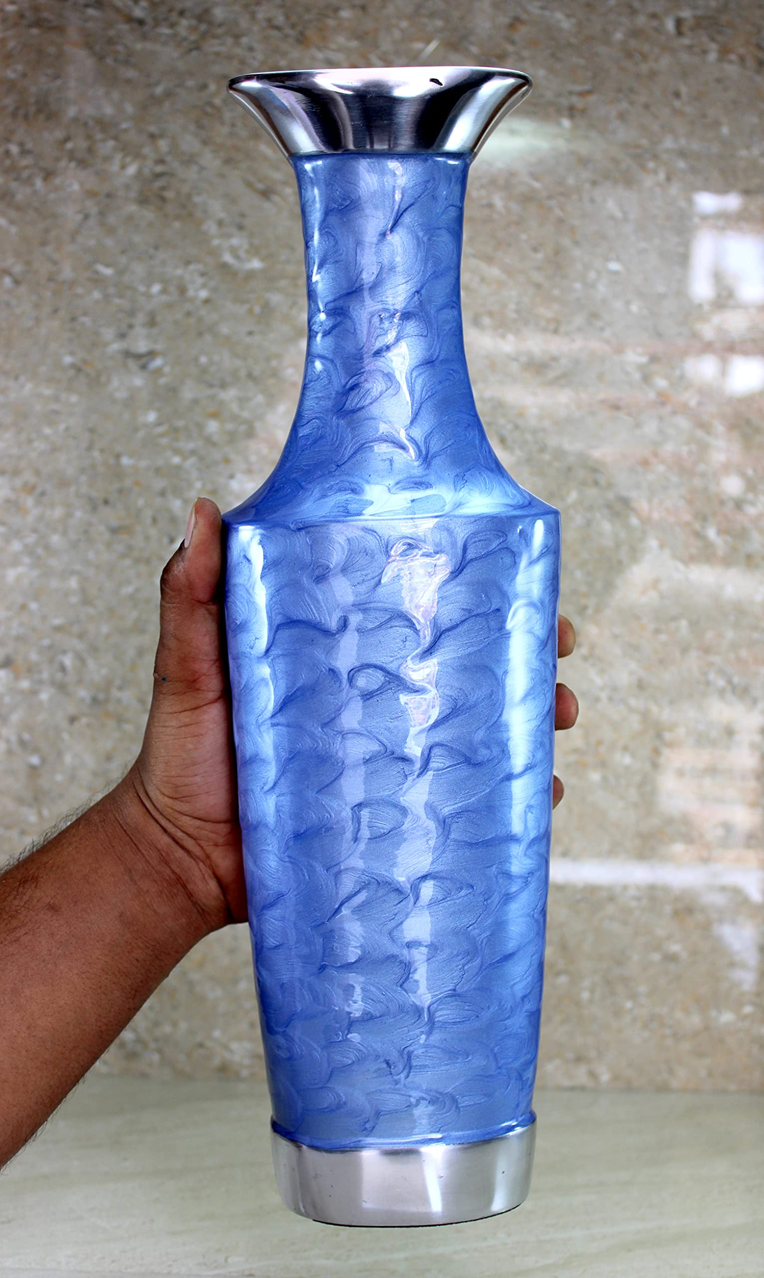 Esplanade Metal Flower Vase Flower Pot Holder - Decorative Showpiece - Home Decor - Blue - 16" Inches