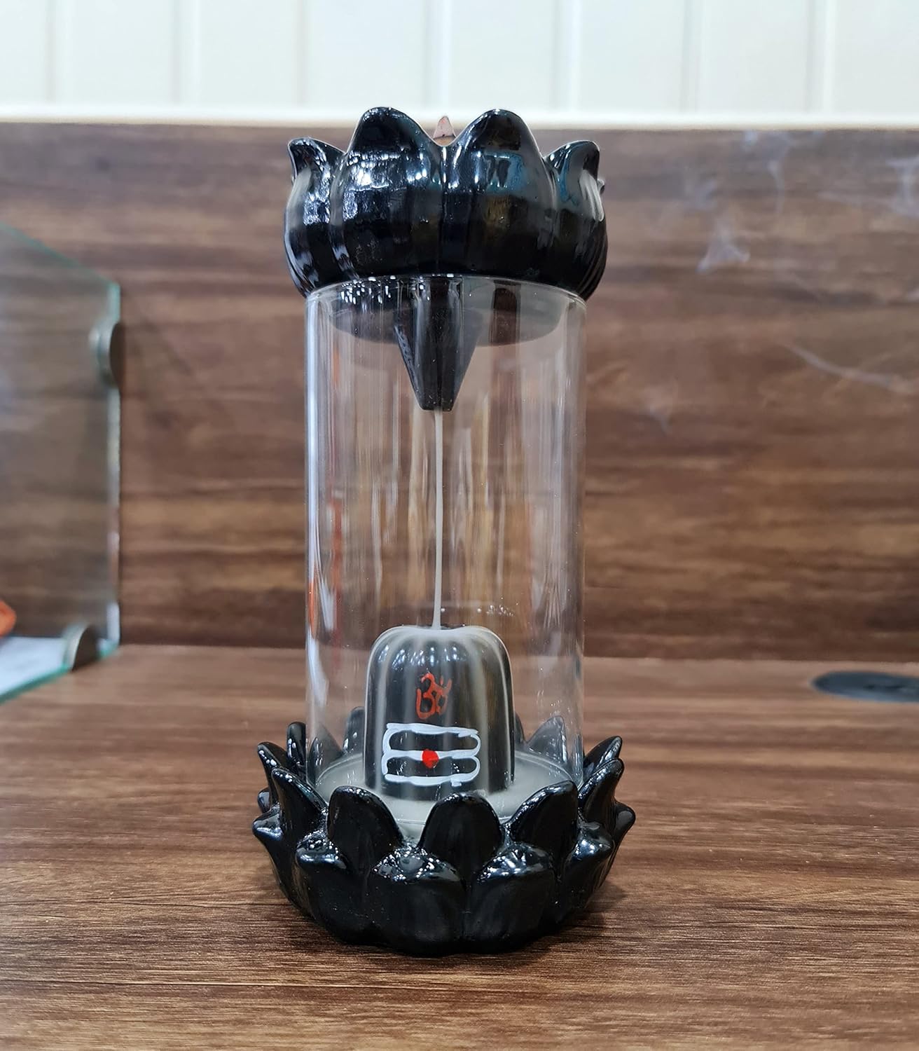 Shiv Ling Shiva Lingam Fog Smoke Fountain with 5 Scented Incense Cones | Resin - Black - 7.75" Inches