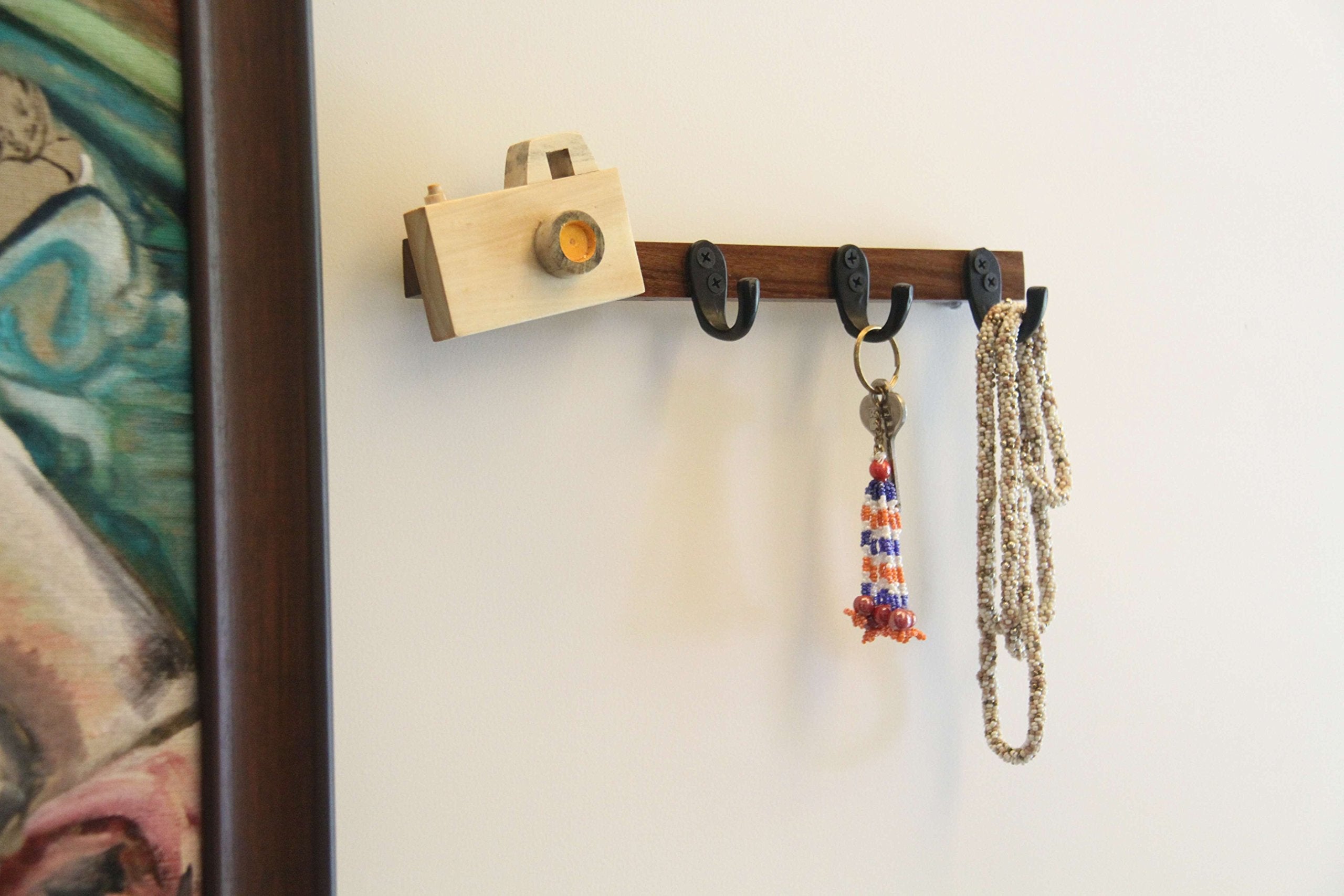 IVEI Sleek and Simple Minimal Wooden Handcrafted Camera & Elephant Hook - for Room - Hooks for Clothes and Bags - Hooks for Keys - Key Holder