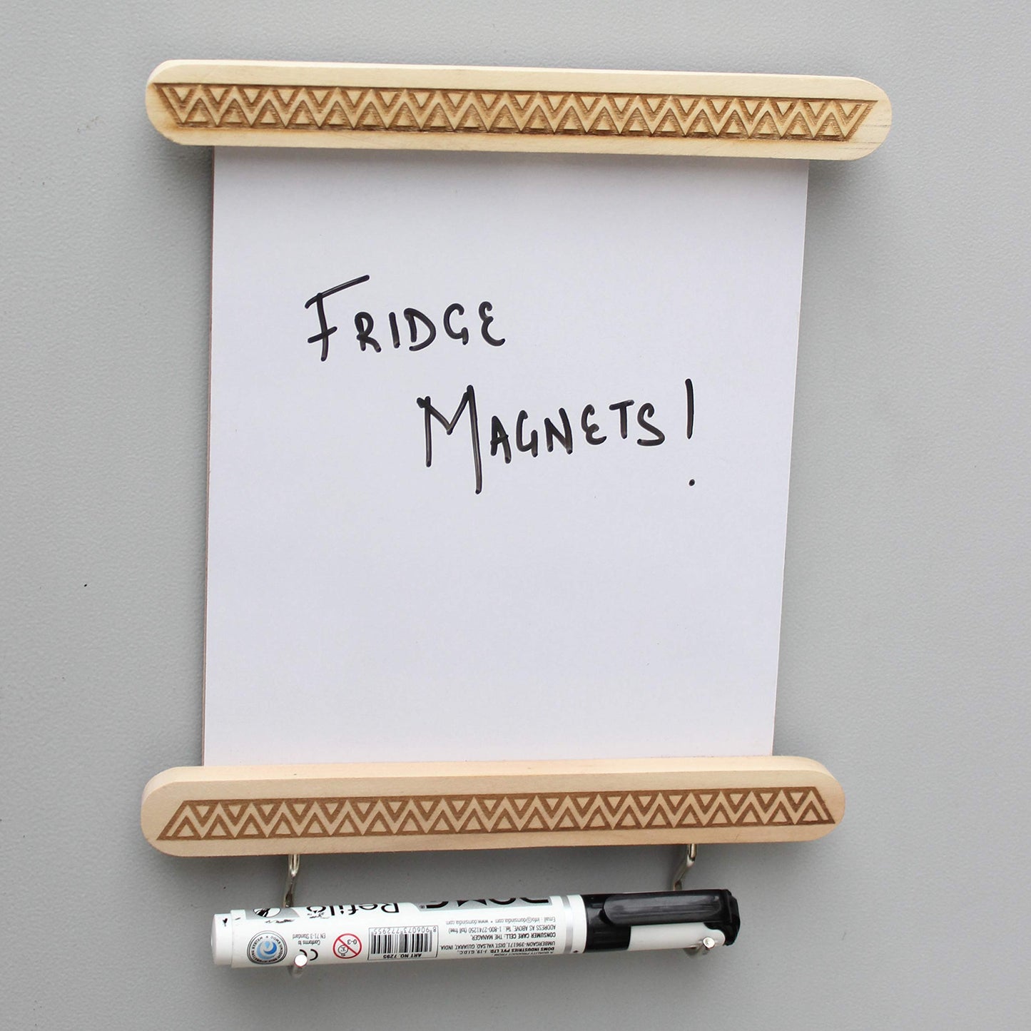 IVEI utility fridge magnet with a dry erase board and Engraving natural wooden frame - budget gifts - unique ideas - whiteboard