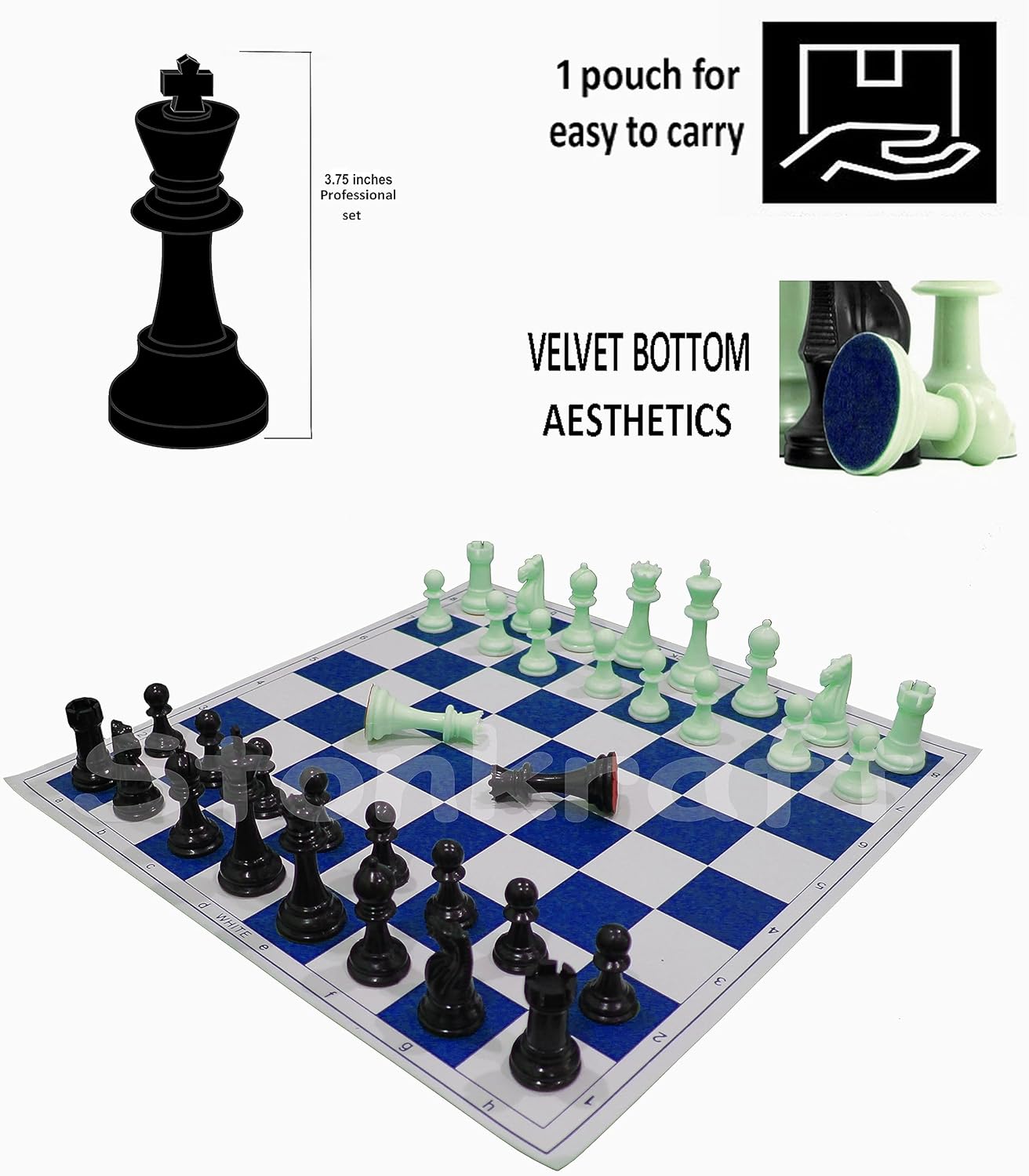 StonKraft 18.2'' x 18.2'' Tournament Roll Up Vinyl Chess with Pieces - Ideal for Professional Players