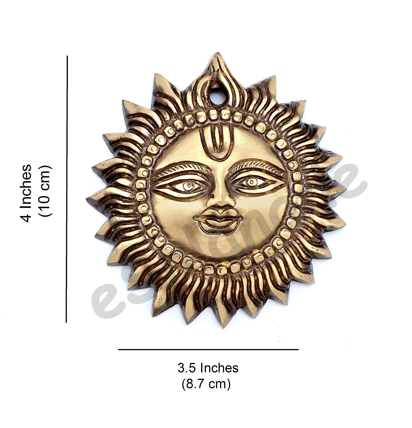 eSplanade 4" Brass Sun God Smiling Surya Bhagwaan Idol Statue Sculpture Wall Hanging