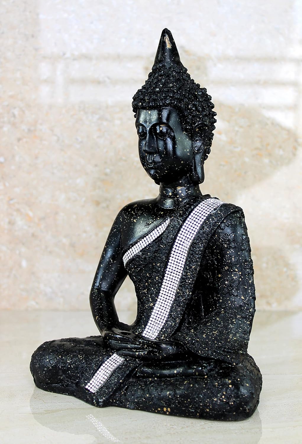 eSplanade Resin Meditating Buddha Showpiece | Home Decor | Idol Statue Figurine Murti | Tibetan Buddhist Statue - 11.5" Inches - Black