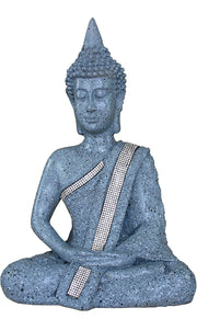 eSplanade Resin Meditating Buddha Showpiece | Home Decor | Idol Statue Figurine Murti | Tibetan Buddhist Statue - 11.5" Inches - Grey