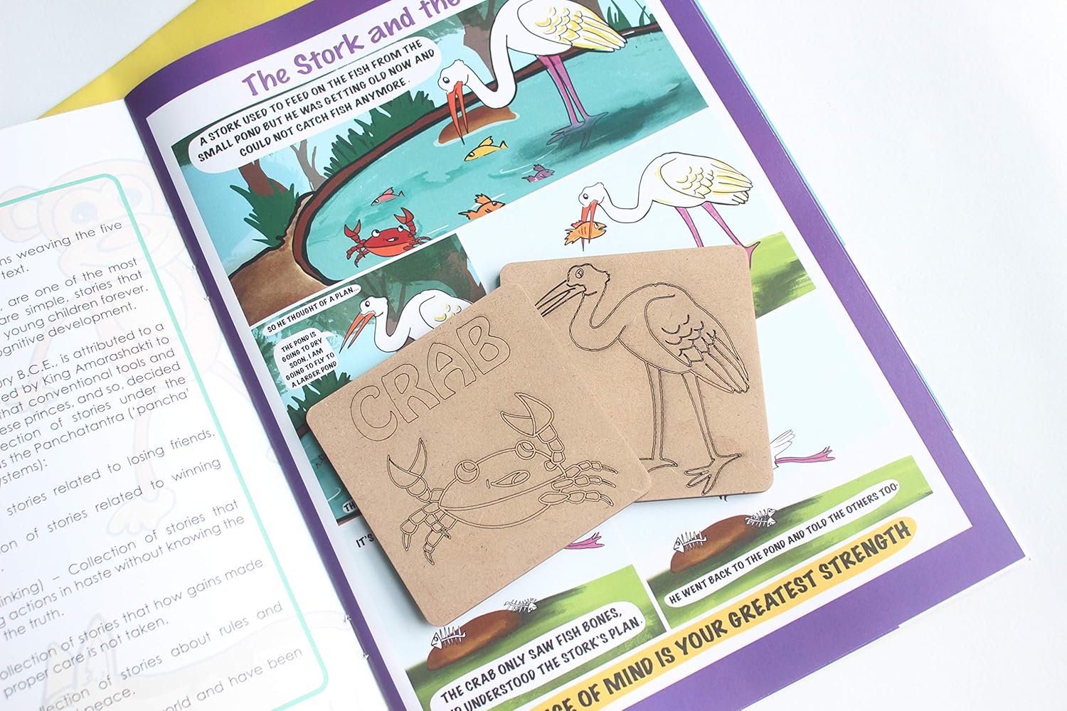 IVEI Panchatantra Kids Learning Book - Workbook and 2 DIY coasters of Panchatantra Story - Colouring Activity Worksheets - Creative Fun Activity and Education For Kids - The Stork and the Crab ( Age 4 to 7 Years )