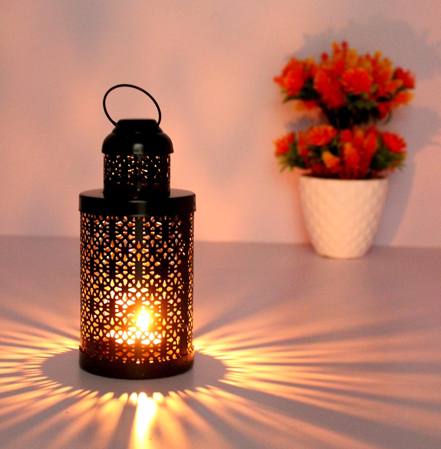 eSplanade Moroccan Lantern Metal Hanging Lamp Tealight Candle Holder - 6.5" Inches - Black