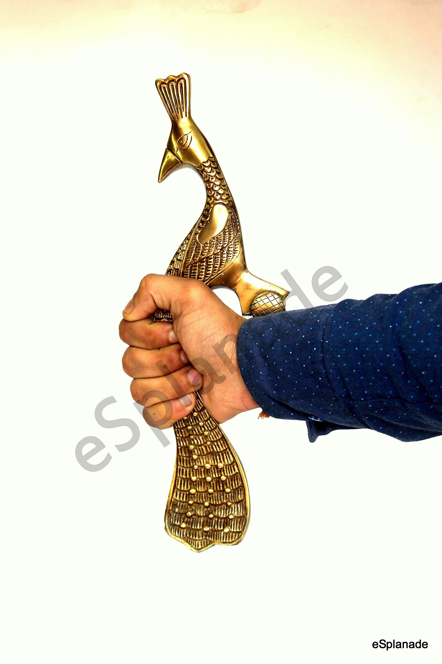 eSplanade - Designer Pair of Brass Door Handles (2 pcs) | Handle-Sets | Door Decor | Brass Door Pulls - Peacock Shaped