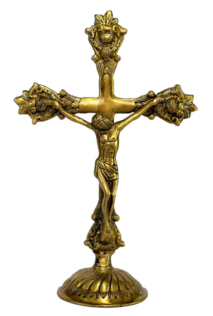 eSplanade Brass Christian Cross Jesus Christ Statue in Antique Finish (11" & 12" Jesus Cross)