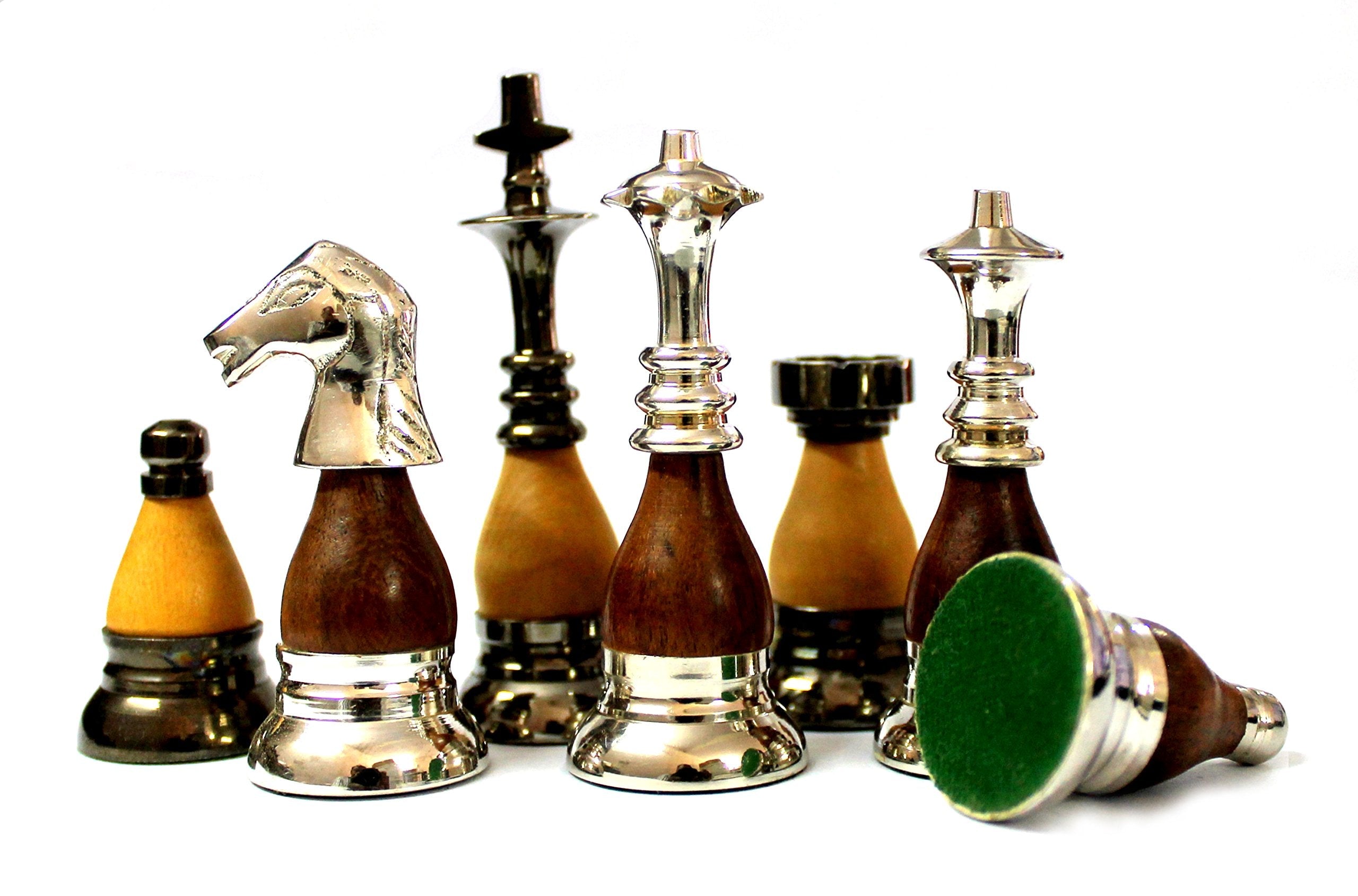 StonKraft Collectible Black Marble and Malachite Chess Board Set + Wooden Brass Combo Chess Pieces - Decorative Stone Chess - Home Decor