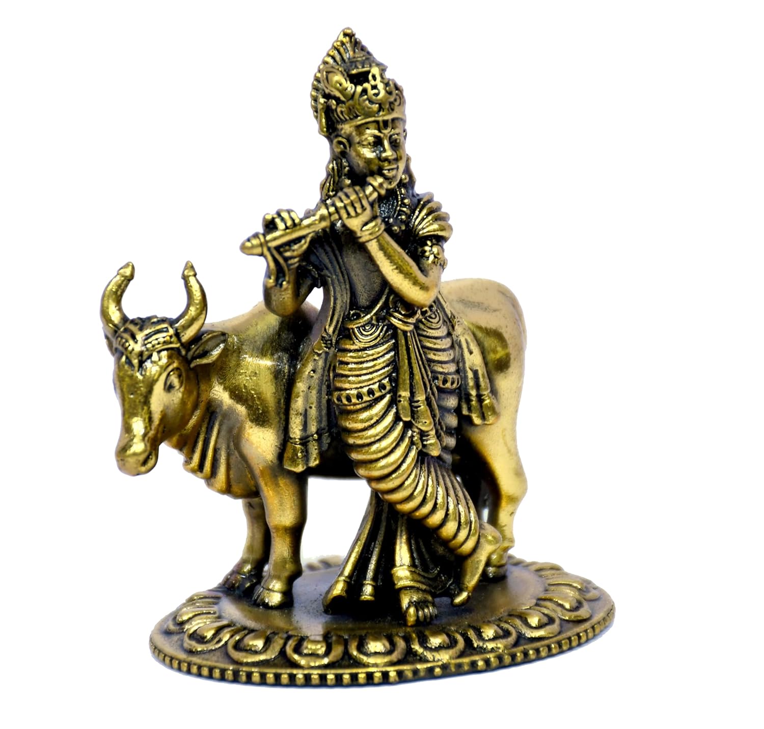 ESPLANADE Brass Krishna Statue, Krishan with Cow Murti, Kishan Krishna Idol Small, Hindu God Idols for Pooja Room, Mandir Decoration, Home Decoration Items for Living Room, Golden