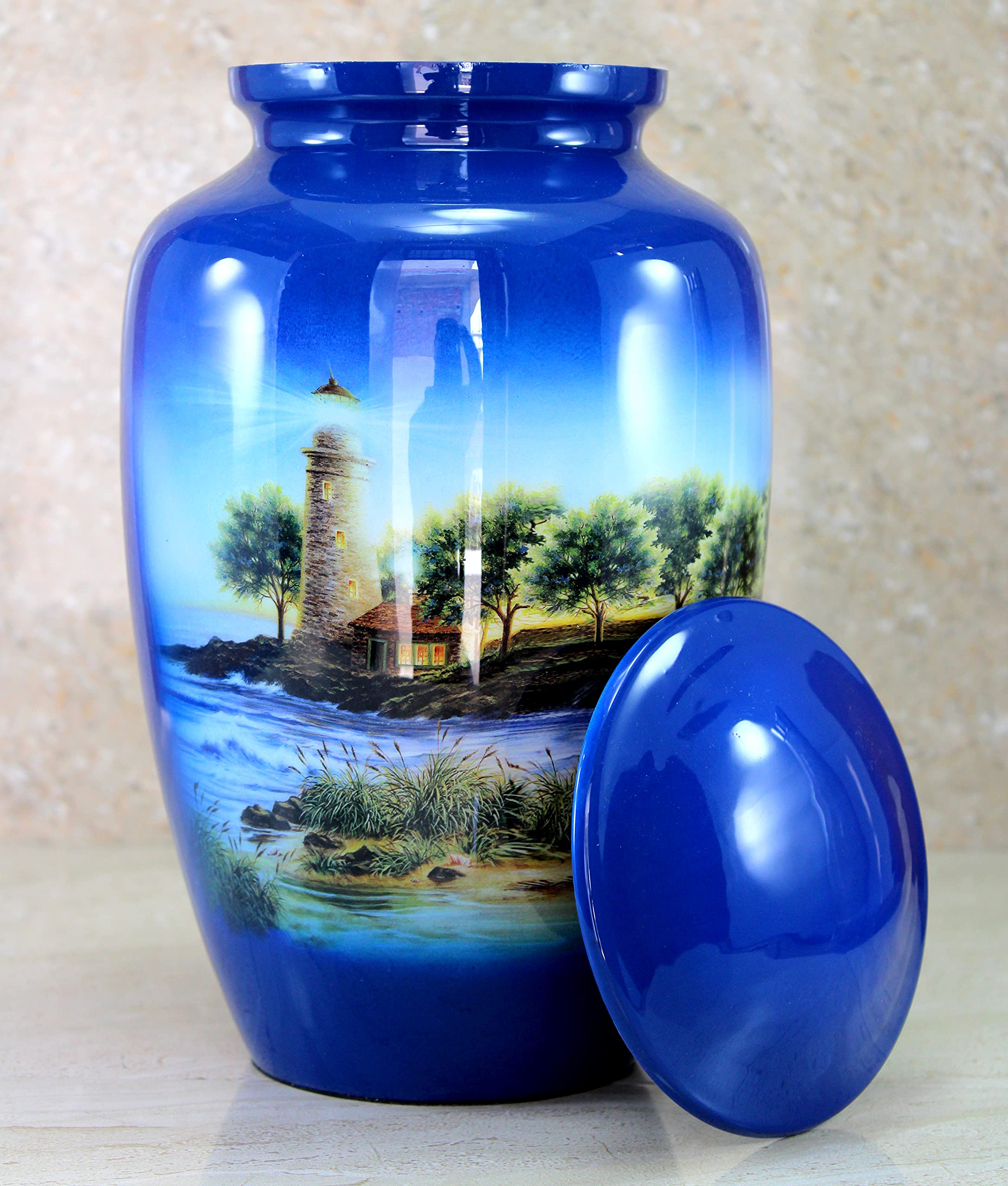 eSplanade Metal Cremation Urn Memorial Jar Pot Container | Full Size Printed Urn for Funeral Ashes Burial | Metal Urns | (Multicolor) - 10" Inches