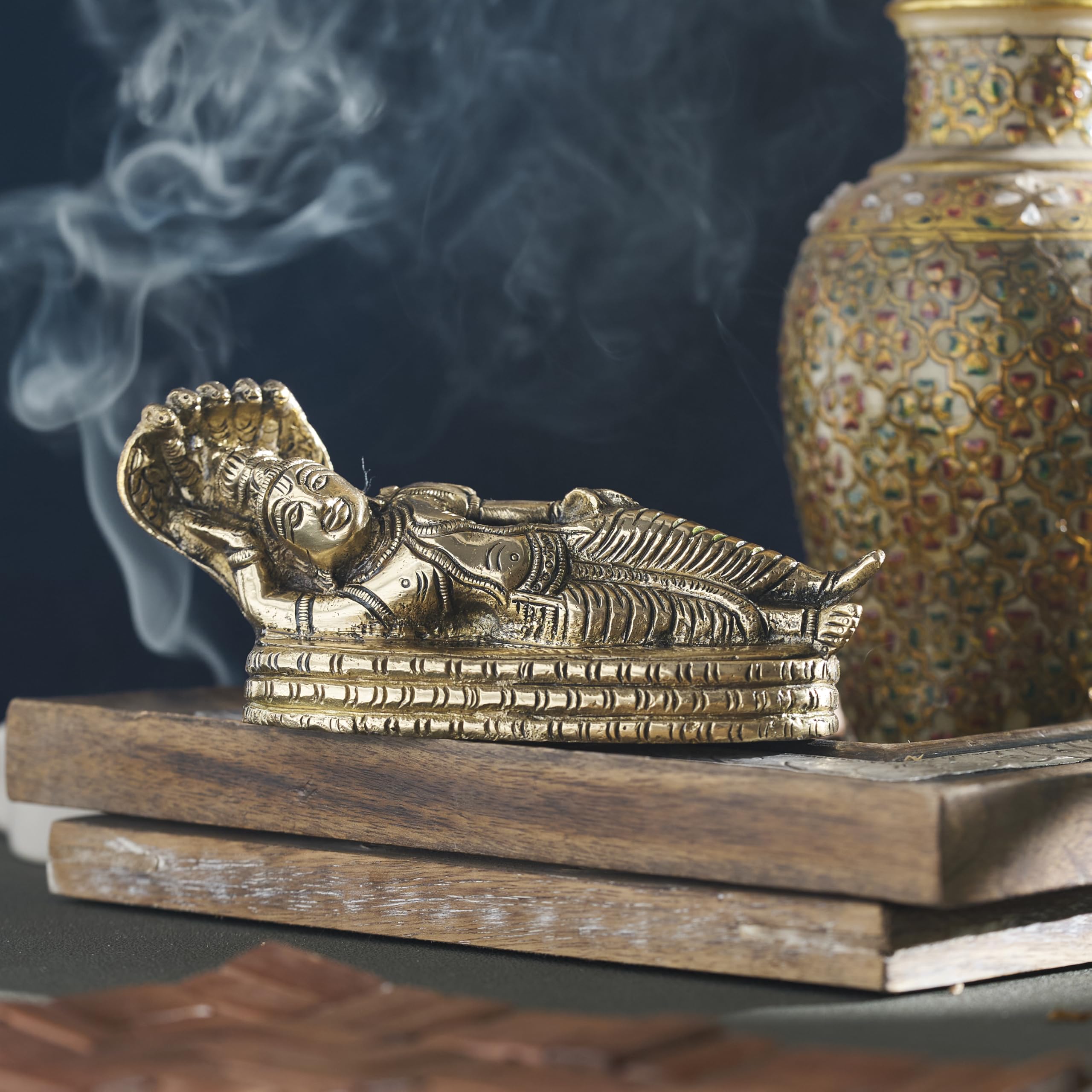 ESPLANADE Brass Vishnu Murti Resting on Sheshnag, Padmanabhaswamy Narayan God Idol, Handmade Heavy Brass Statue, Pooja Mandir Idol, Gift for Home Décor