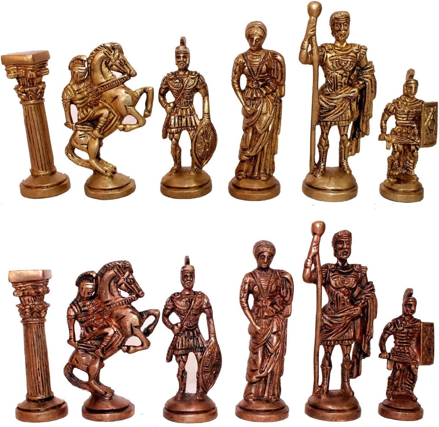 StonKraft Collectible Green Marble Chess Board Set + Brass Roman Chess Pieces Pawns - Decorative Stone Chess - Home Decor - 20" Inches