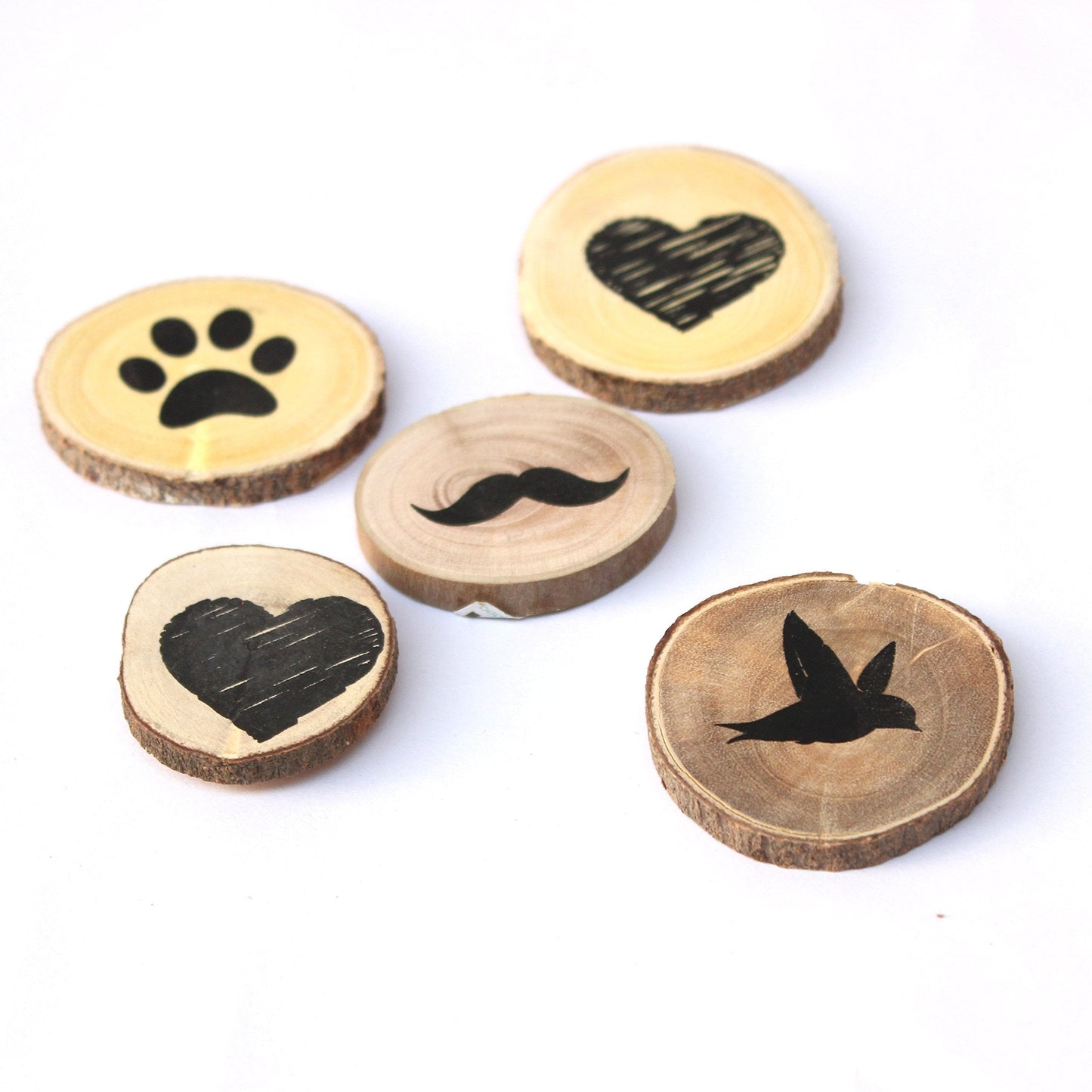 IVEI Circular Heart, Bird, Paw, Mustache Wooden Magnets (Set Of 5) - budget gifts - innovative magnets