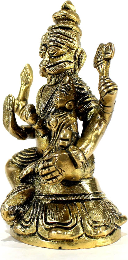 eSplanade - Brass Narsimha Narsingha Narsing with Lakshmi Laxmi Murti Idol Statue Sculpture | Pooja Praying Idol | Golden - 4.5" Inches