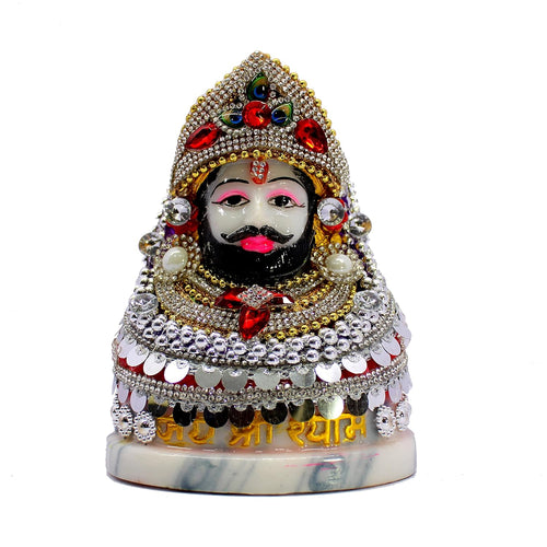 ESPLANADE Resin Khatu Shyam Ji Statue Shyam Baba Idol for Home Temple | Pooja Idols Home Decor | White Multicolor - 5.7
