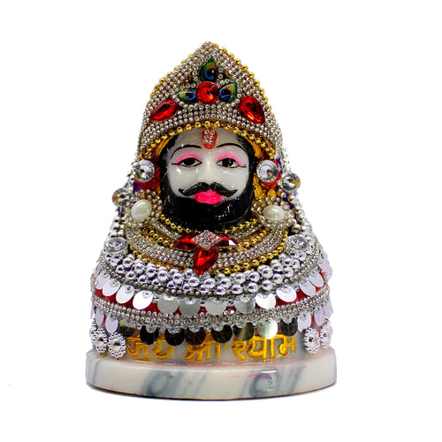 eSplanade Resin Khatu Shyam Ji Statue Shyam Baba Idol for Home Temple | Pooja Idols Home Decor | White Multicolor - 5.7