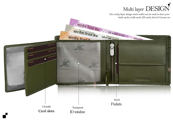 HORNBULL Denial Olive Leather Wallet for Men | Wallets Men with RFID Blocking | Mens Wallet Leather