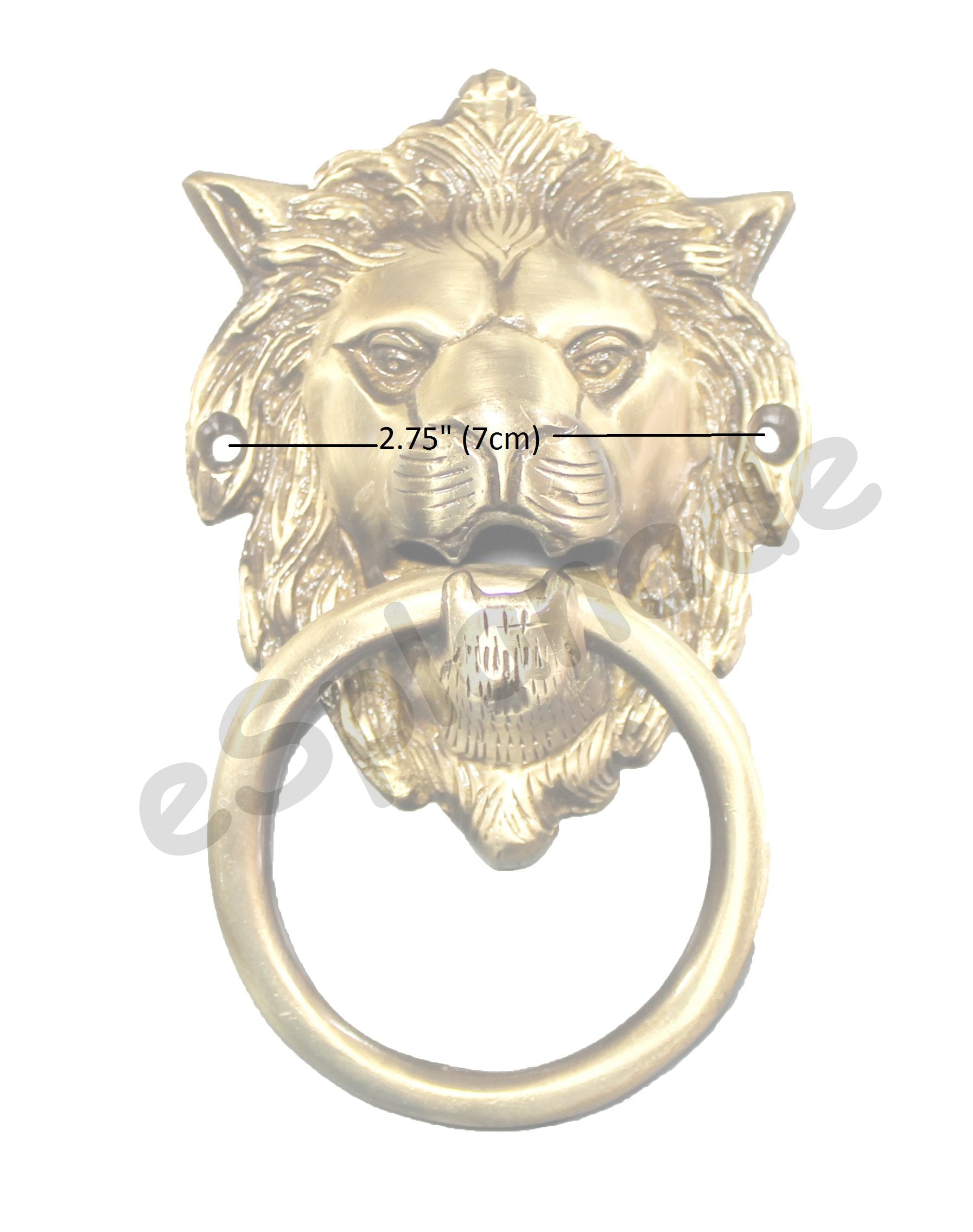 eSplanade Brass Lion Face Mouth Door Knocker, Door Accessories, Gate Knocker