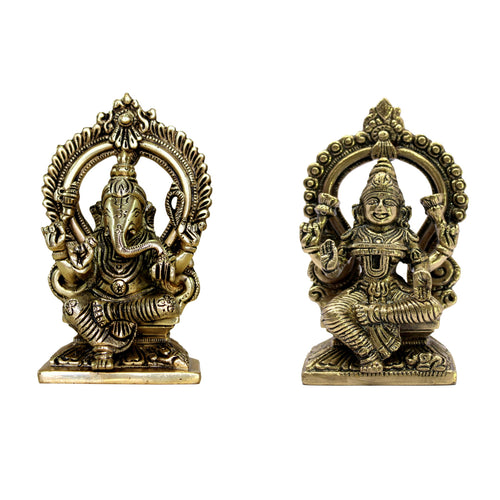 ESPLANADE Lakshmi Ganesh Murti, Laxmi Ganesha Idol Statue Sculpture - Set of 2 - Brown-Golden - Brass | for Home Mandir, Diwali Pooja, Gift for Family and Friends (5.9