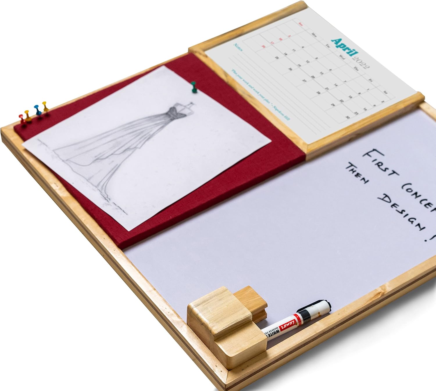 IVEI Combination Board with Planner, Pin Board & Whiteboard - Grey - Innovative Organizer for Kids and Adults to Do Boards – Best Gift for Home, Office, School- Grey, Wine