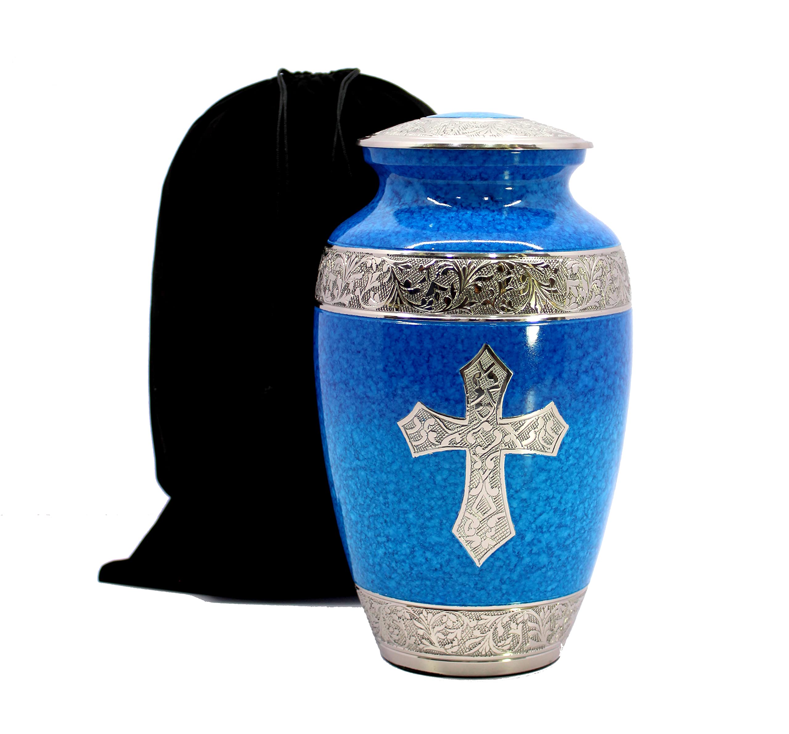 eSplanade Brass Cremation Urn Memorial Jar Pot Container | Full Size Urn for Funeral Ashes Burial | Holy Cross Printed Urn | Black - 10" Inches