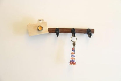 ESPLANADE Key Holder for Wall - Stylish Wooden Hook Holder for Clothes & Bags - Key/Cloth Organizer Hooks - Wall Mounted Unique Key Holder for Home Décor/Office Décor with Handcrafted Camera