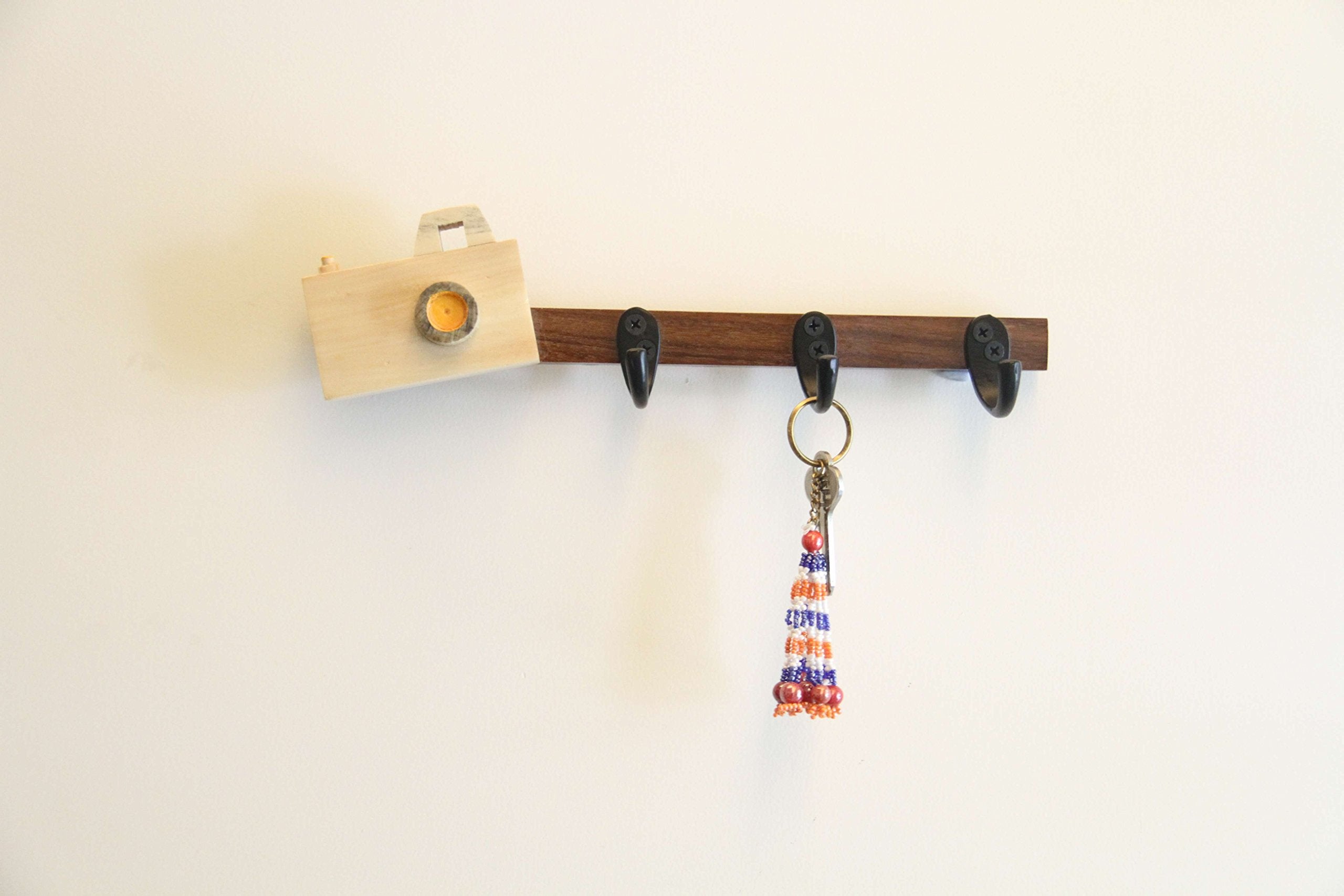 IVEI Sleek and Simple Minimal Wooden Handcrafted Camera & Elephant Hook - for Room - Hooks for Clothes and Bags - Hooks for Keys - Key Holder