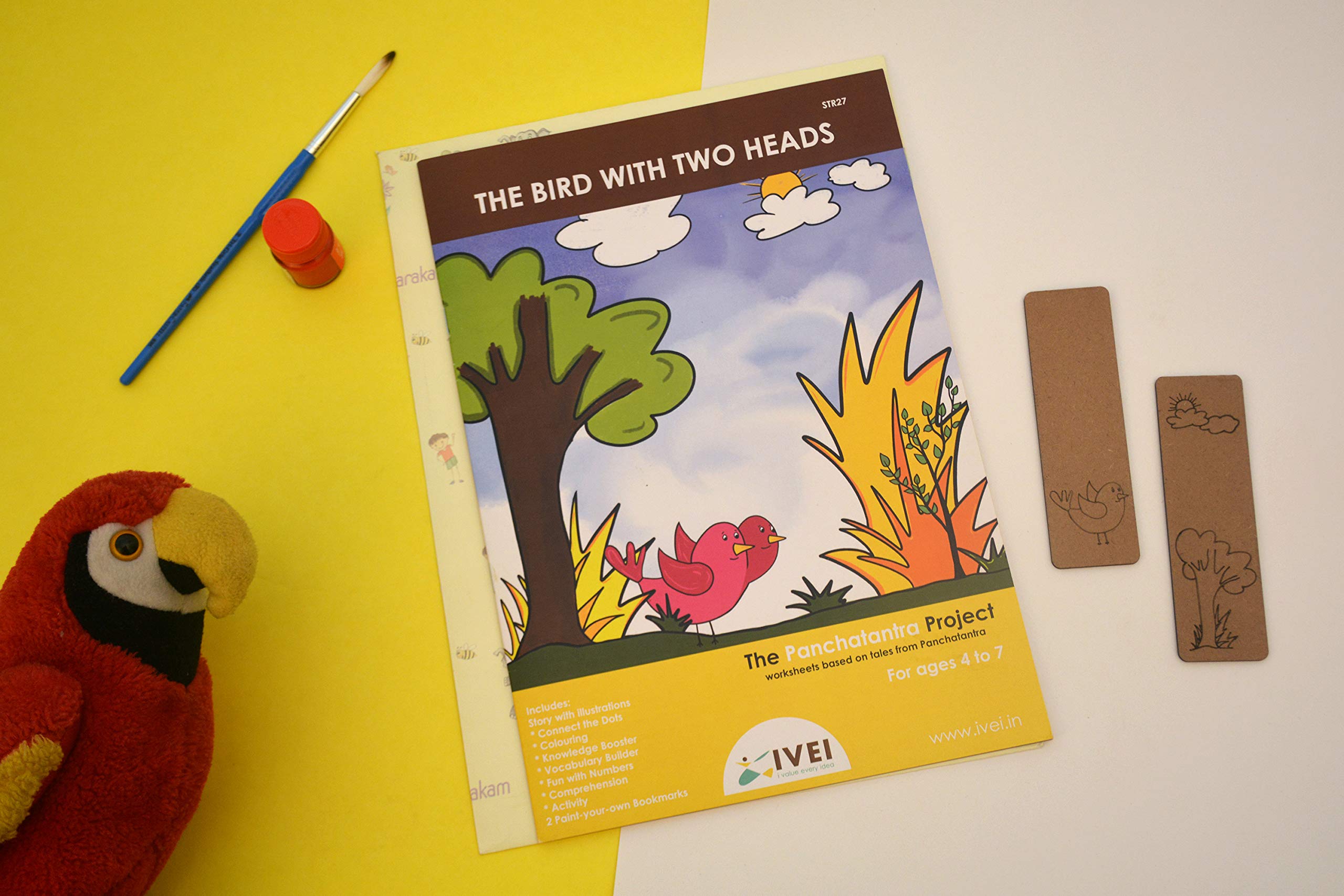 IVEI Panchatantra Story Kids Learning Book - Workbook and 2 DIY Bookmarks - Colouring Activity Worksheets - Creative Fun Activity and Education for Kids - The Bird with Two Heads ( Age 4 to 7 Years )
