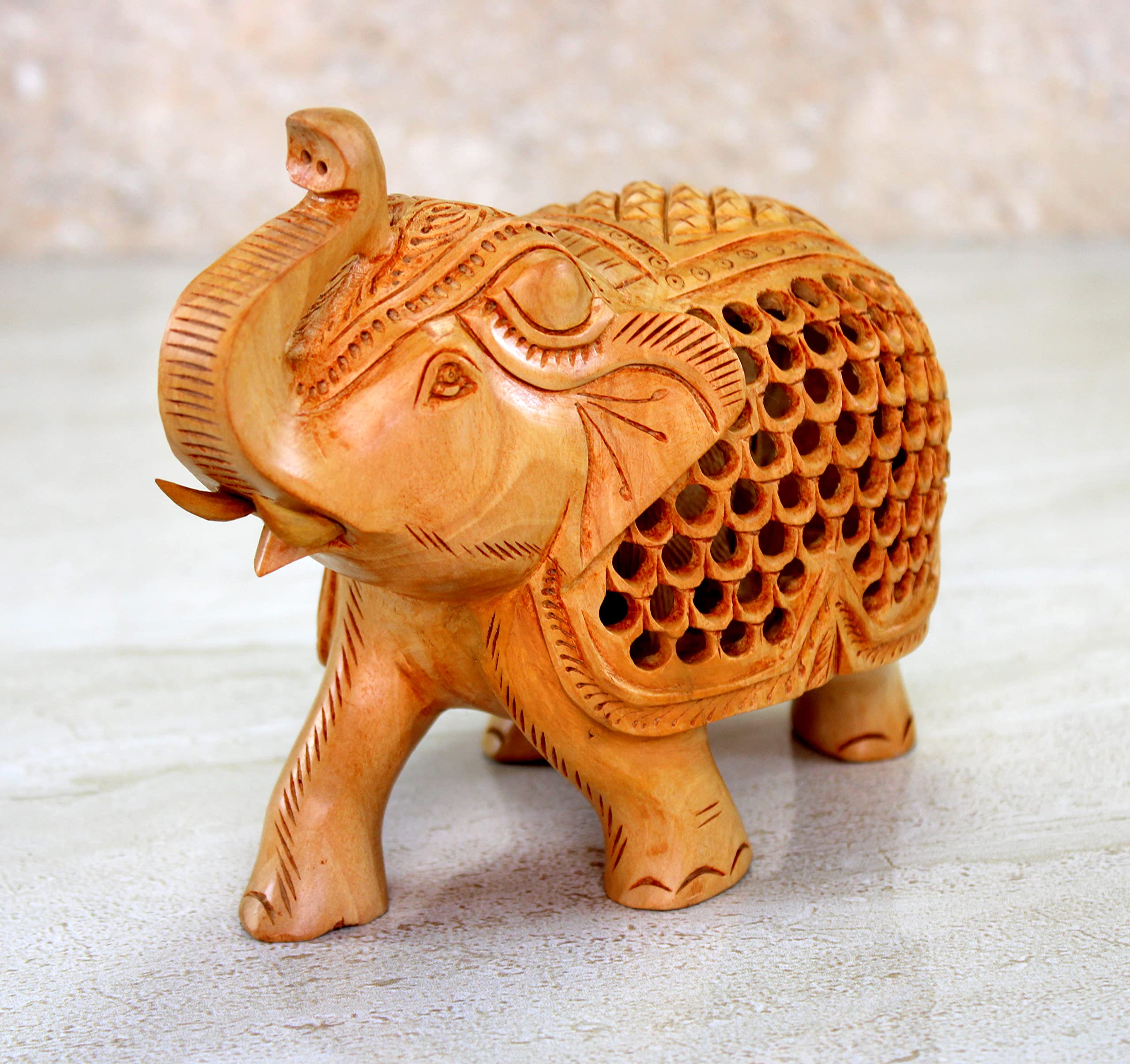 eSplanade Wooden Elephant Sculpture or Showpiece Baby Inside Mother's Tummy Feng Shui Vastu Brings Goodluck Home Decor (Large)