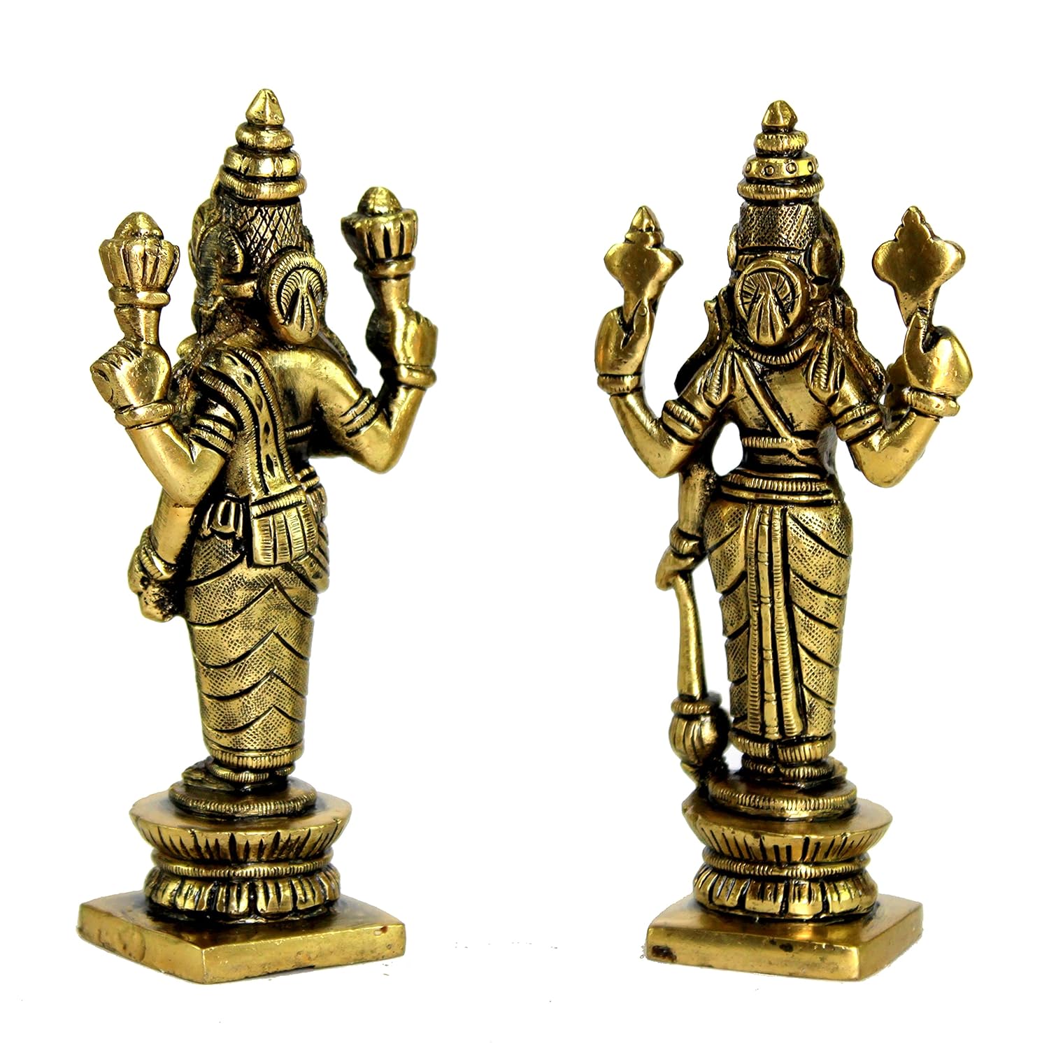 eSplanade Brass Lakshmi Narayan Pair - Vishnu Laxmi Murti Idol Statue Sculpture | Pooja Idols - Home Decor | Golden - 5" Inches
