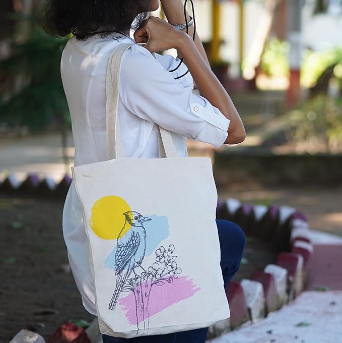 SKAPADORO, Canvas Zip Tote - 100% Cotton, Ecofriendly Printed Tote Bags For Travel, College & Beach, Shopping, Grocery, Easy to Wash Trendy Everyday Shoulder Bag