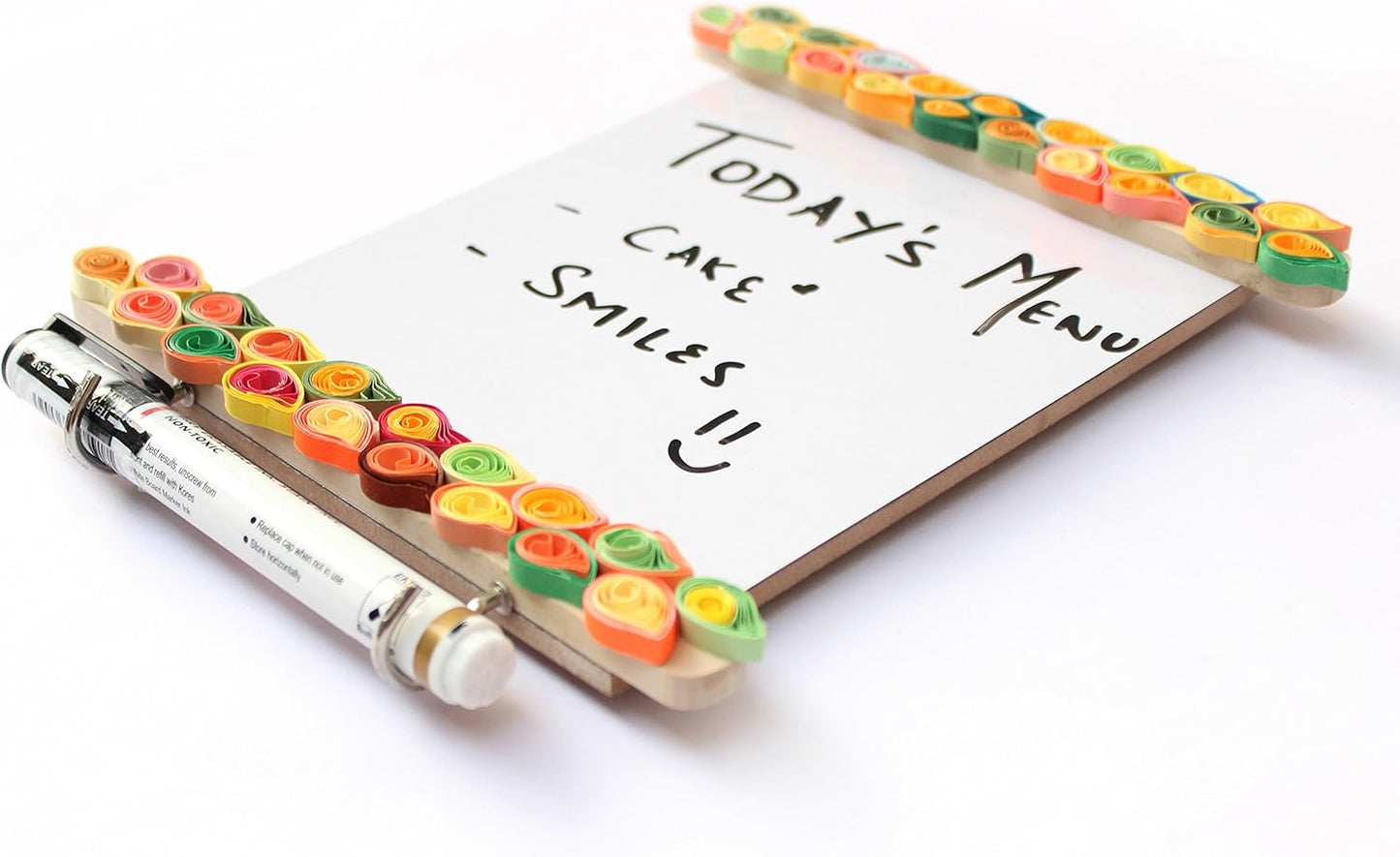 IVEI Fridge Magnet with Hooks, Dry Erase Board - Easy to Wipe White Board - Paper Quilling on a Wooden Frame – Unique to-Do-List - Magnet for Fridge - Best Gift