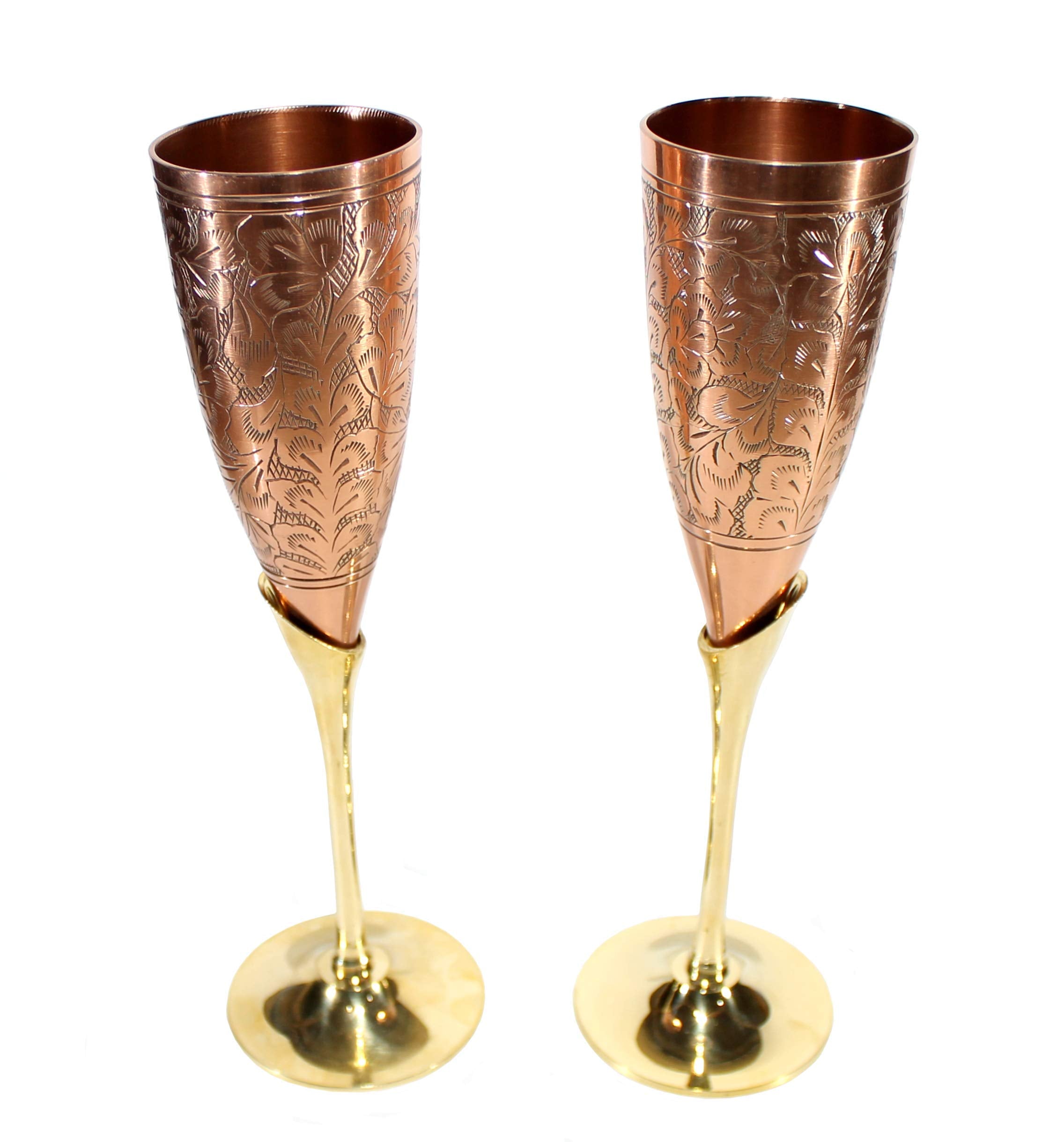 StonKraft eSplanade Engraved Brass Goblet Champagne Glasses Flutes Coupes Wine Glass Set