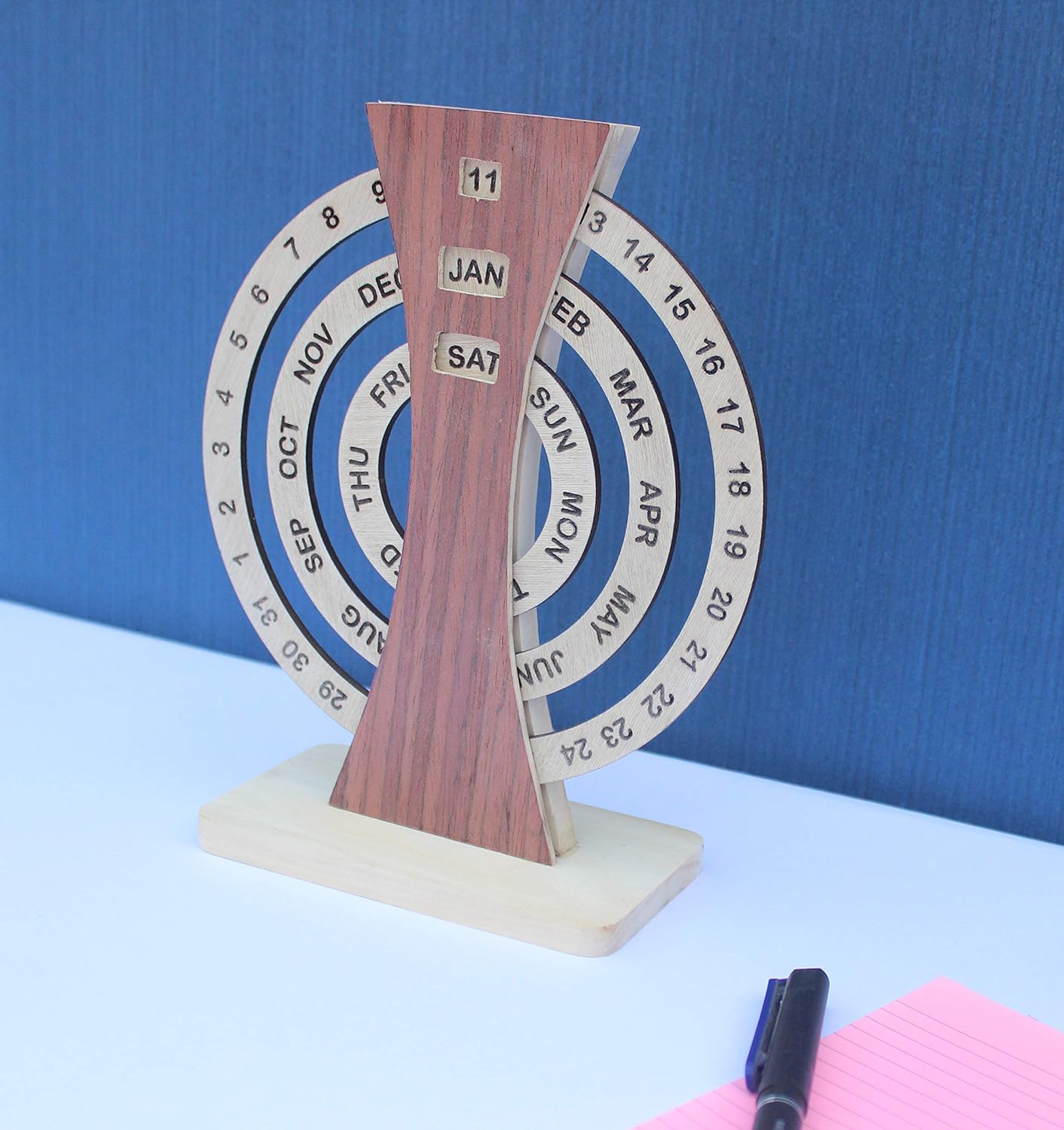 IVEI Rotating Perpetual Calendar/Wooden Forever Calendar/Never Ending Calendar, Wooden Calendar, Corporate Gift
