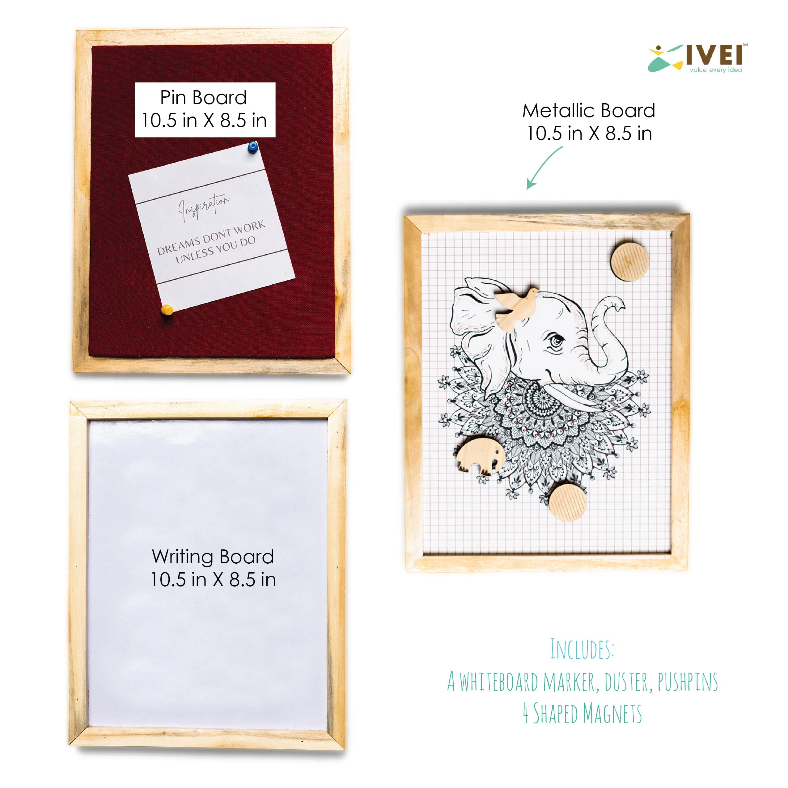 IVEI Combination Board with Magnet Board, Pin Board & Whiteboard- Set of 3- Wine -Innovative Organizer for Kids and Adults with Magnets to Do Boards, Best Gift for Home, Office, School- (Small)- Wine, yellow
