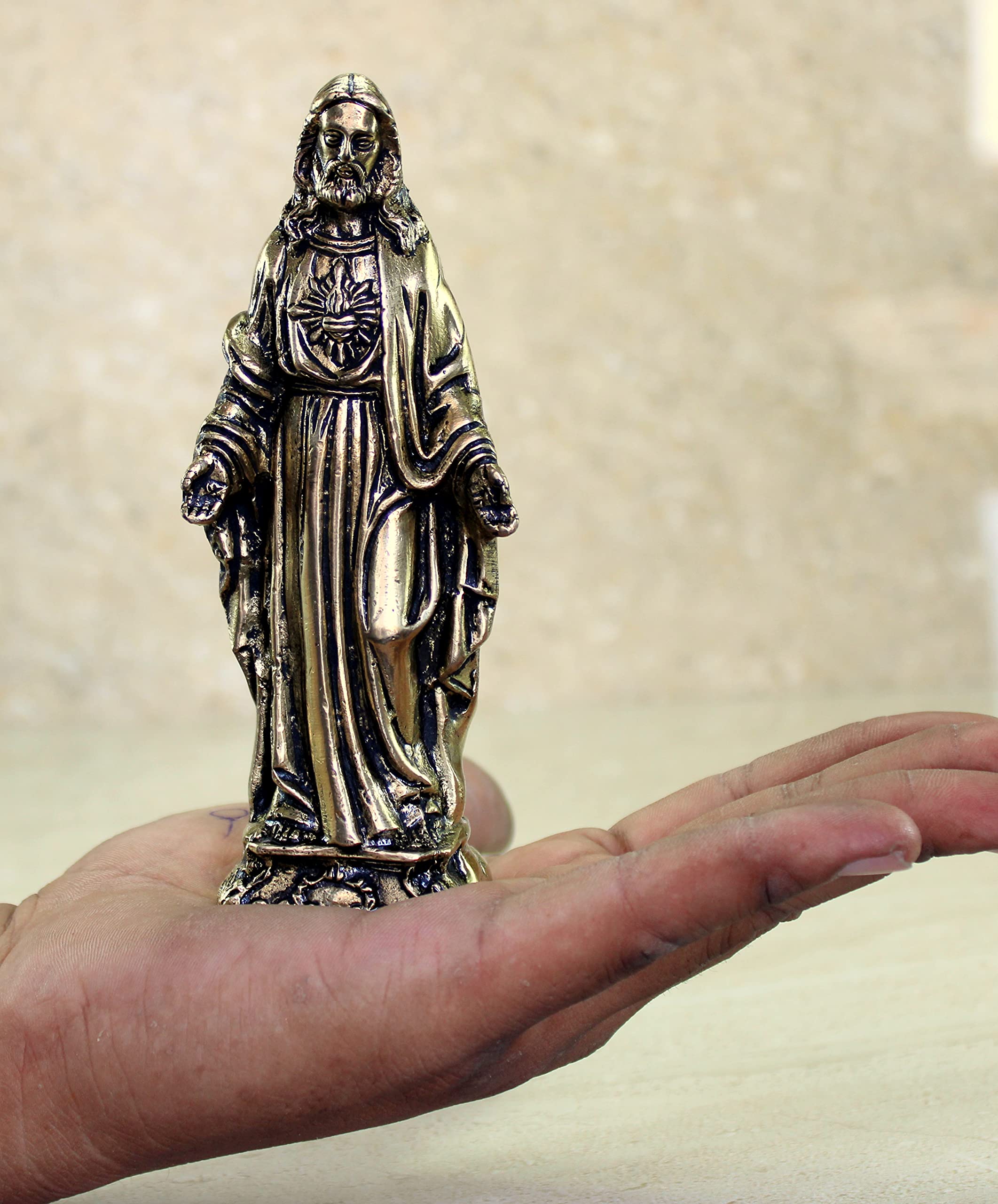 eSplanade Brass Jesus Christ and Mother Mary | Religious Statues | Holy Statue of Christian| 16" & 5.75" Inches