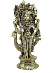 eSplanade Brass Lord Karthikeya Karthik Subramanya Murugan Murti Idol Statue Sculpture - Height 9.75" Inches