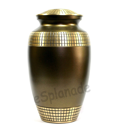 eSplanade Brass Cremation Urn Memorial Jar Pot Container | Full Size Urn for Funeral Ashes Burial | Golden Engraved Metal Urn | Matt Brown - 10" Inches