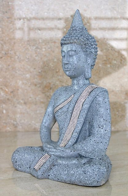 eSplanade Resin Meditating Buddha Showpiece | Home Decor | Idol Statue Figurine Murti | Tibetan Buddhist Statue - 11.5" Inches - Grey