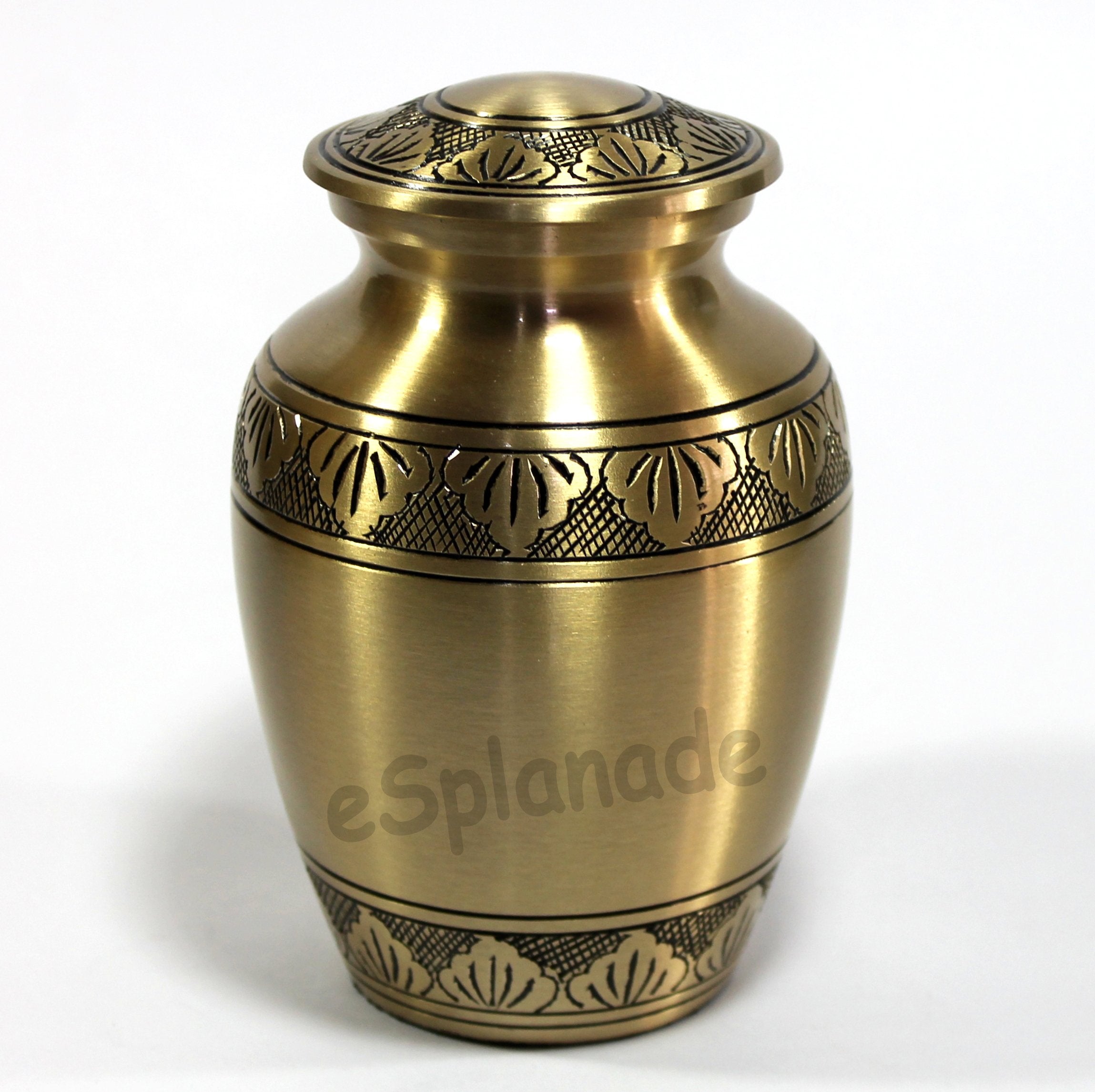 eSplanade Brass Cremation Urn Memorial Jar Pot Container | Medium Size Urn for Funeral Ashes Burial | Engraved Metal Urn | Multicolor- 6" Inches