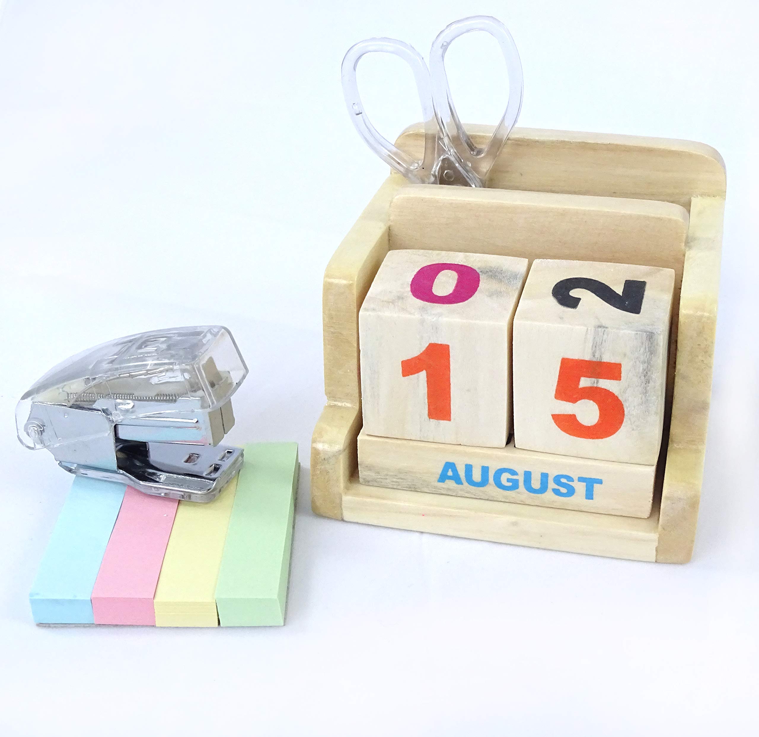 IVEI Minimal Perpetual Desk Calendar - Wooden Calendar - Block Calendar for Office Desk Decor - Wooden Desktop Calendar for Home, School, Office - Natural