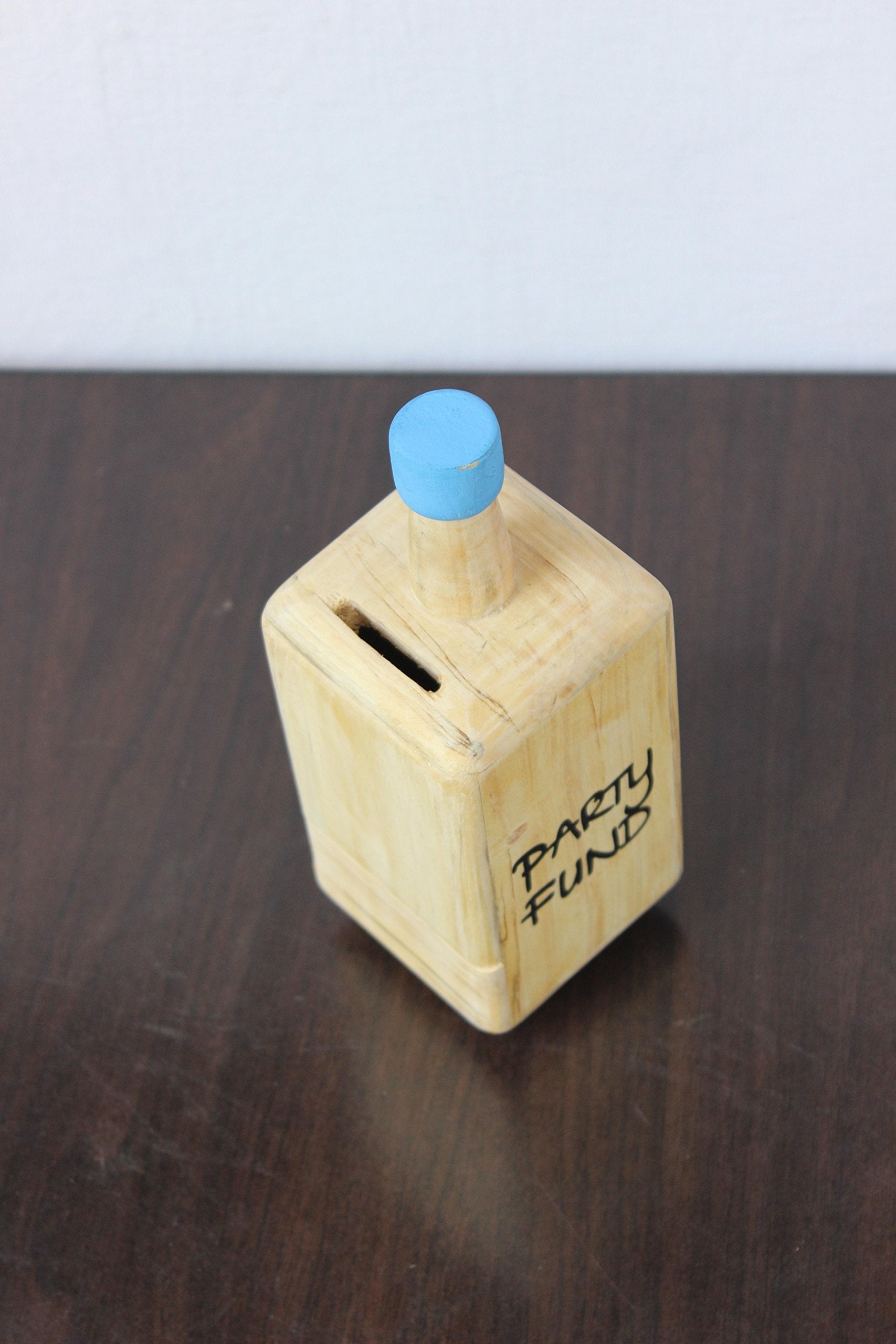 IVEI Wooden Piggy Bank Bottle Shaped Money Box - Piggy Bank for Adults - Handmade Wooden Coin Bank for Party Fund - Money Storage Box - Wooden Money Bank - Wooden Piggy Bank with Lock - Orange & Yellow