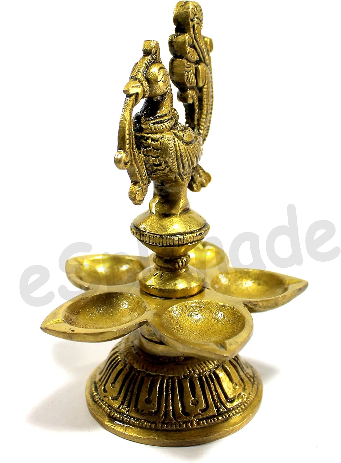 eSplanade - 5" Peacock Lotus Shaped Round Brass Diya | Oil Lamp | Home Decor | Brass Diya | Brass Deepam | Brass Lamps | Kuthu Vilakku | Oil Lamps for Home and Office