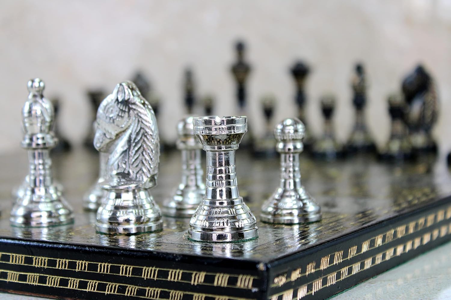 StonKraft Collectible Premium Brass Chess Board Game Set with Brass chess Pieces (14" x 14")