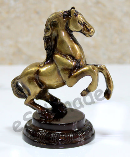 eSplanade Brass Standing Horse Rearing Horse Showpiece Centre Piece Figurine Sculpture - Decorative Items - Home Decor - Golden - 4.5" Inches