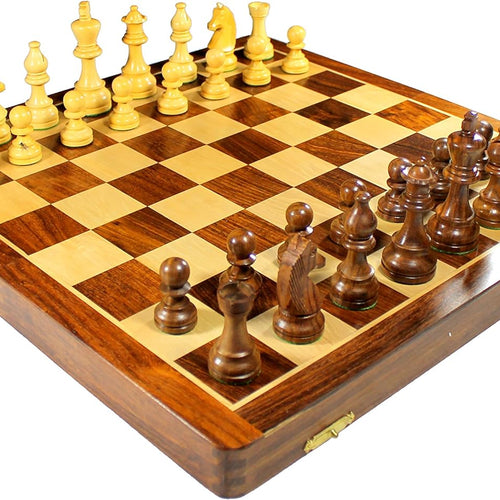StonKraft Collectible Wooden Folding Chess Game Board Set+Wooden Crafted Pieces with Extra Queen