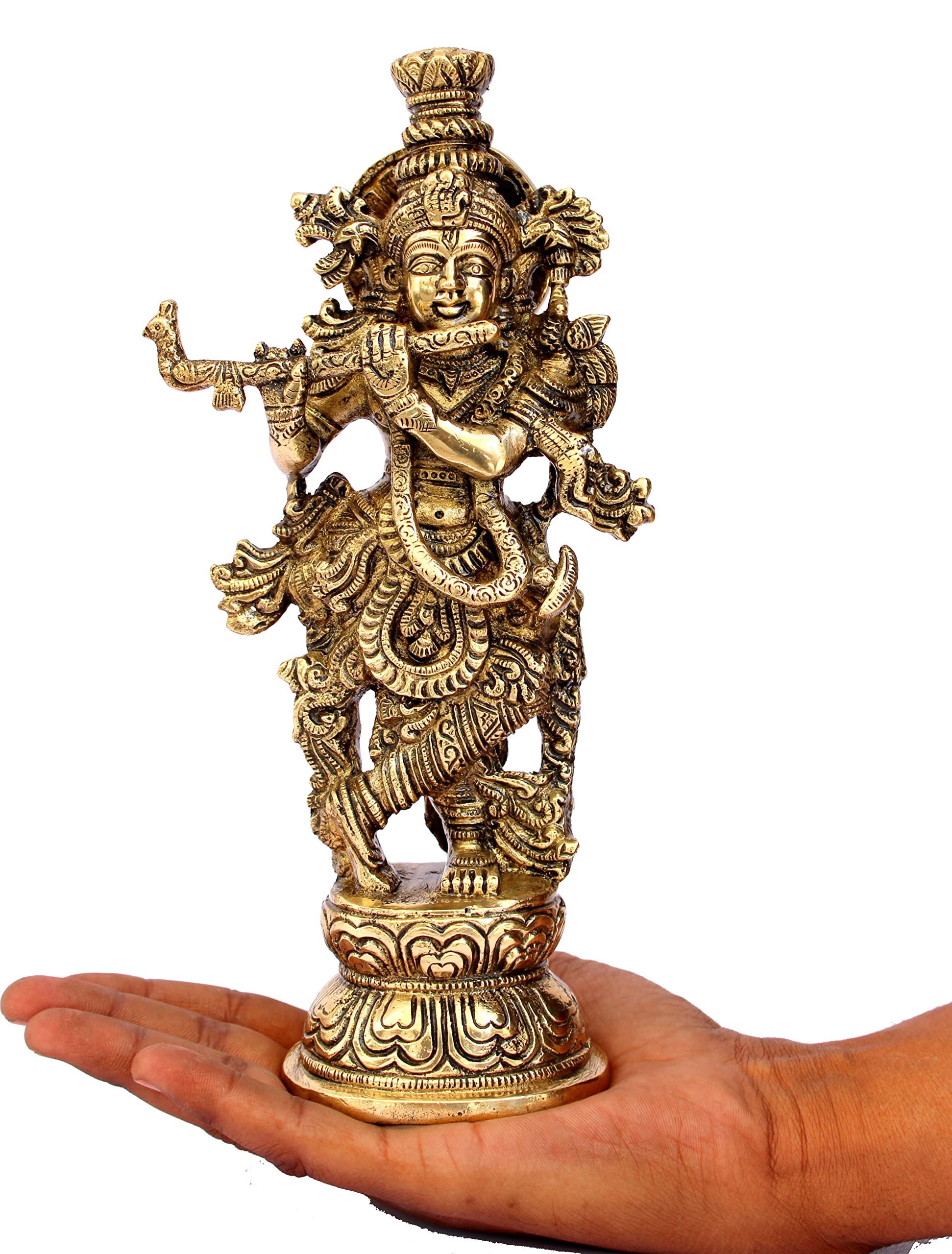 ESPLANADE Brass Krishna Krishan Murti Idol Statue Sculpture | Pooja Idols | Home Decor - Golden - 9.25" Inches