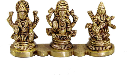 eSplanade Laxmi Ganesh Saraswati Idol - 2 inches Height | Ganesha Lakshmi Religious Figurine Hindu God Sculpture Murti Statue | Diwali/Workplace/Office