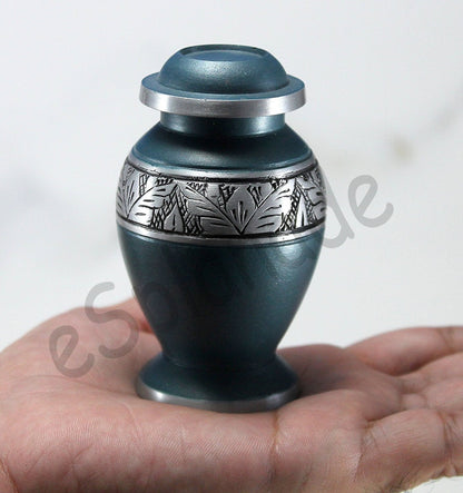 eSplanade Metal Mini Cremation Urn Keepsake Memorial Jar Pot Container | Small Urn for Funeral Ashes Burial | Etched Pattern Metal Keepsake | Grey - 3" Inches